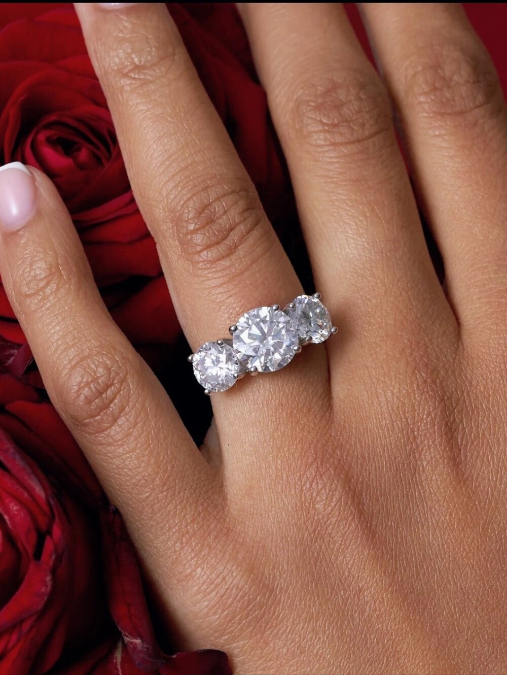 7 CTW Three Stone Moissanite Ring. Sz 7